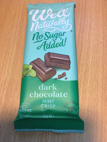 Dark Chocolate Mint Crisp Block, no added sugar - Well Naturally brand. 90 gram
