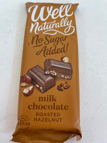 Milk Chocolate Roasted Hazelnut Block, no added sugar - Well Naturally brand